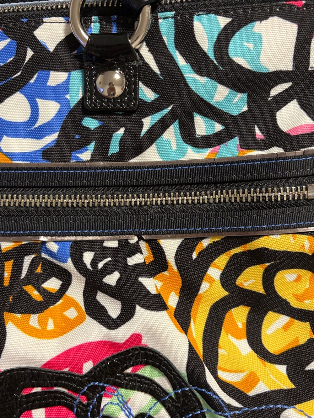 Coach women’s Multicolor Floral Canvas Bag with Black Handles - Picture 8 of 9